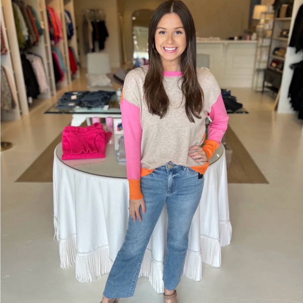 Renuar oversize long sleeve Colorblock Sweater in Pink Orange and light brown